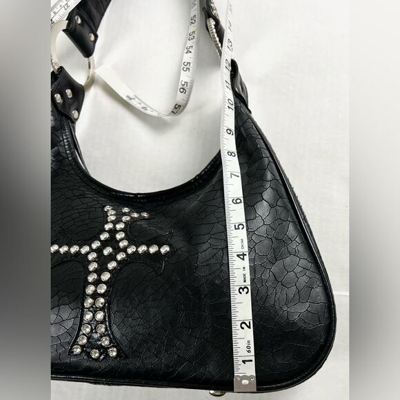 Raviani Black Leather Swarovski Crystal & Rivets Shoulder Bag - Picture 11 of 13